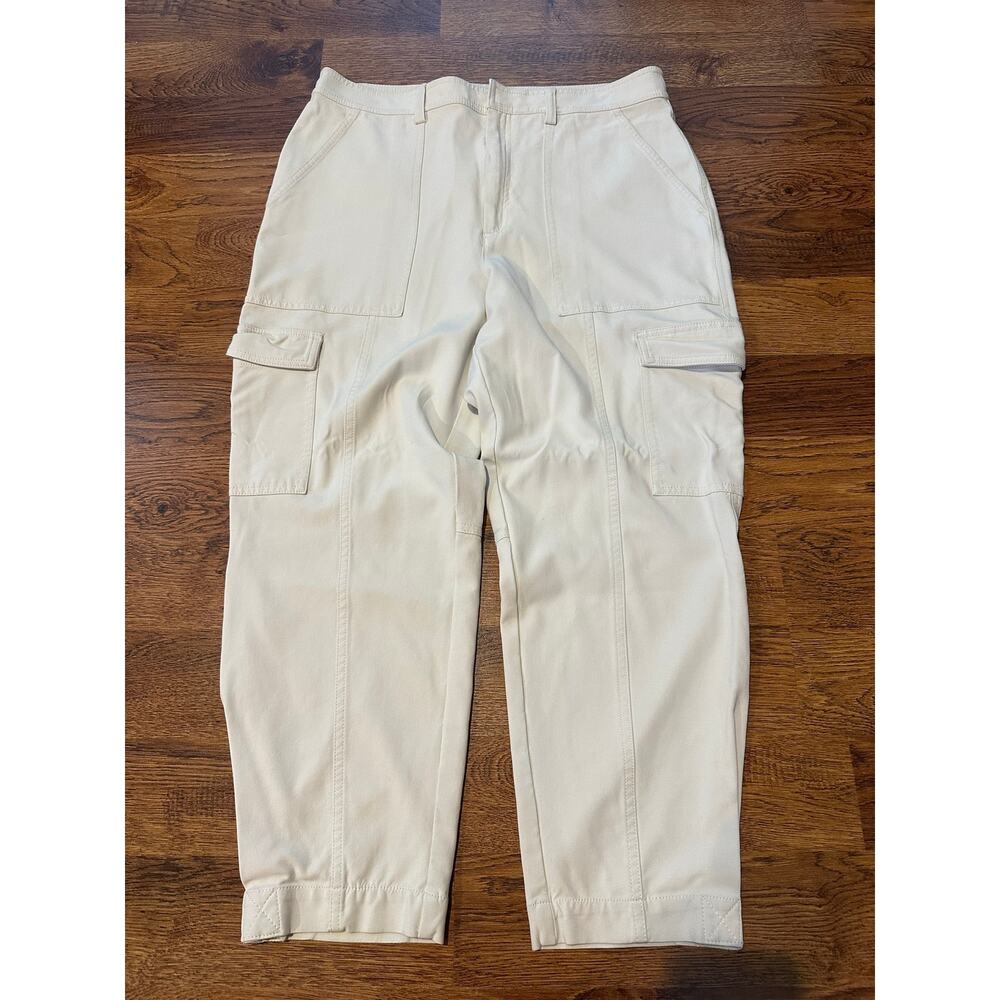 Banana Republic High Rise Utility Cargo Pants Size 14 Cream Stretch Minimalist